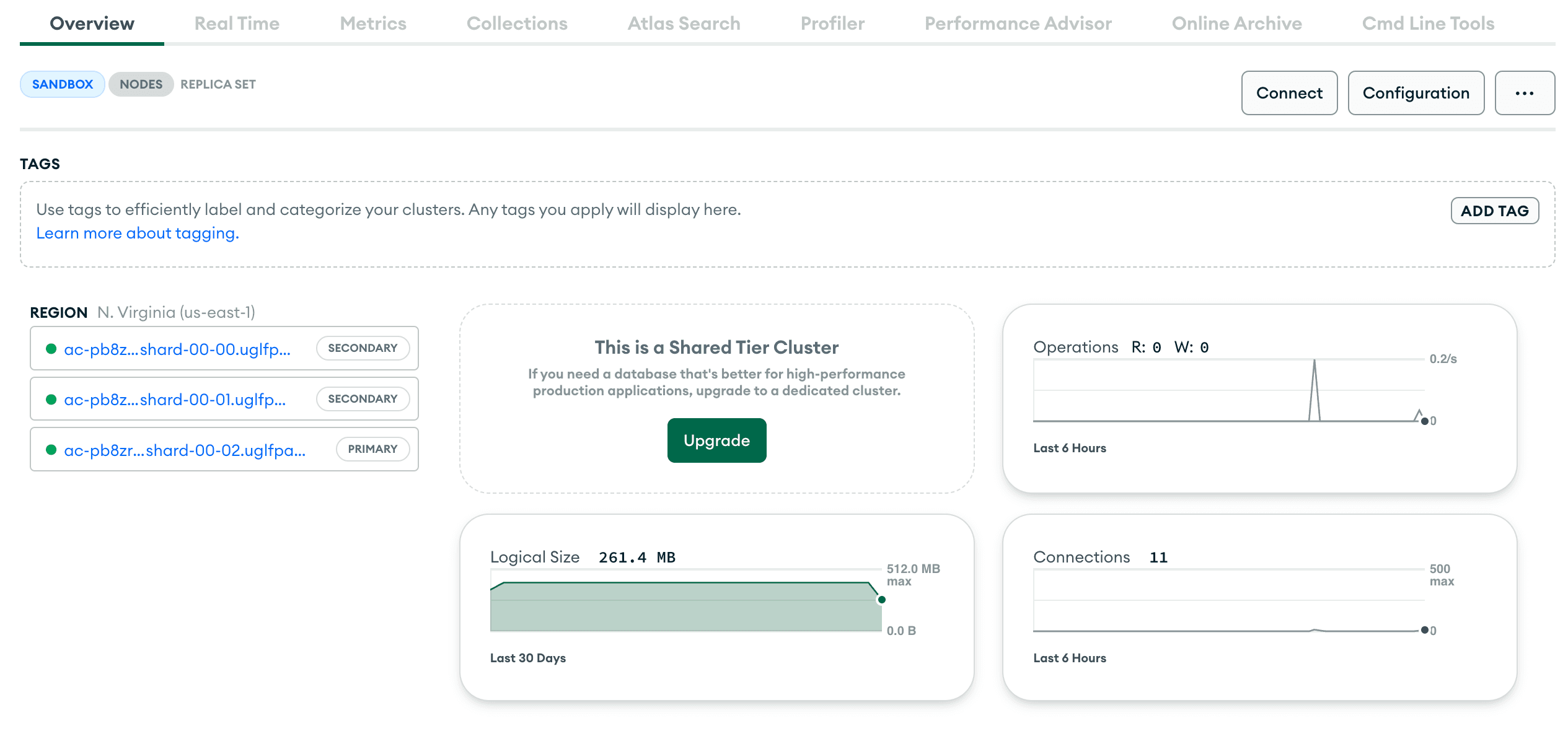 Databases Page for a Cluster with an arrow pointing at the Search tab